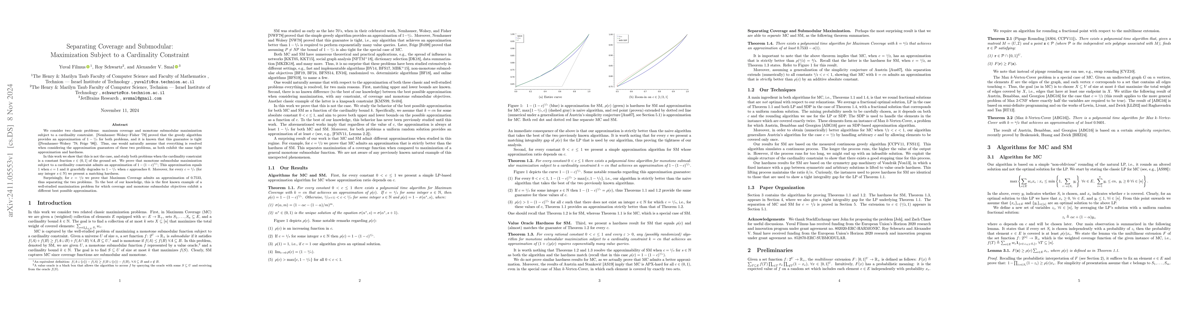 Thumbnail for Separating Coverage and Submodular: Maximization Subject to a
  Cardinality Constraint