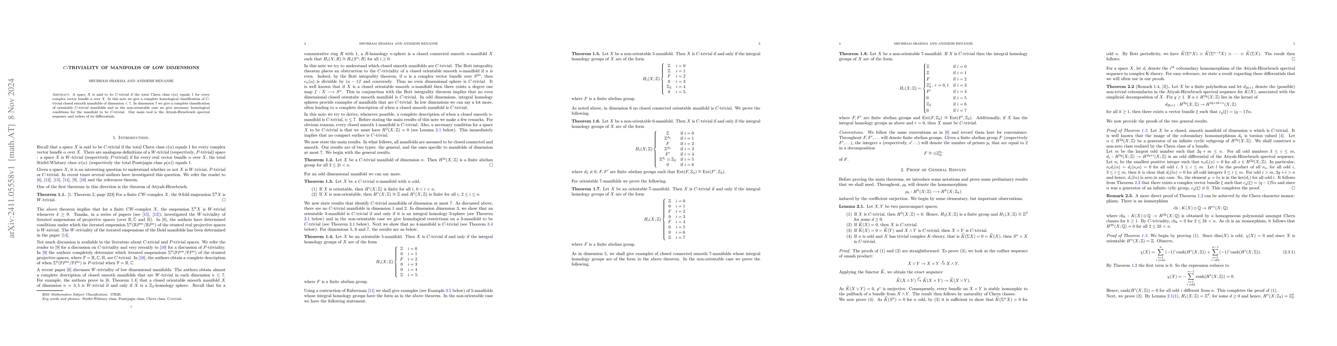 Thumbnail for $C$-triviality of manifolds of low dimensions