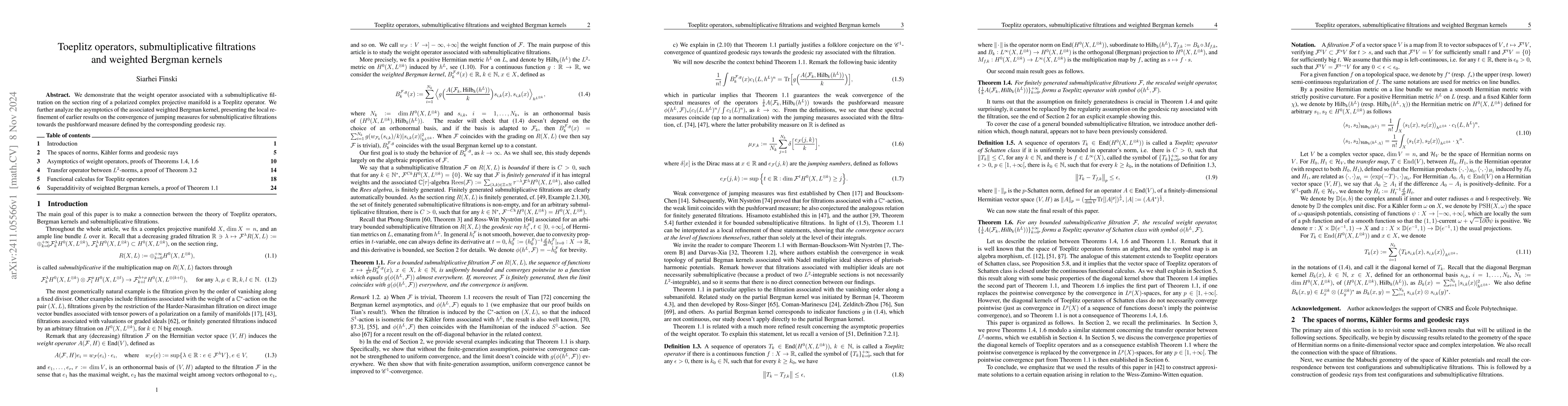 Thumbnail for Toeplitz operators, submultiplicative filtrations and weighted Bergman
  kernels
