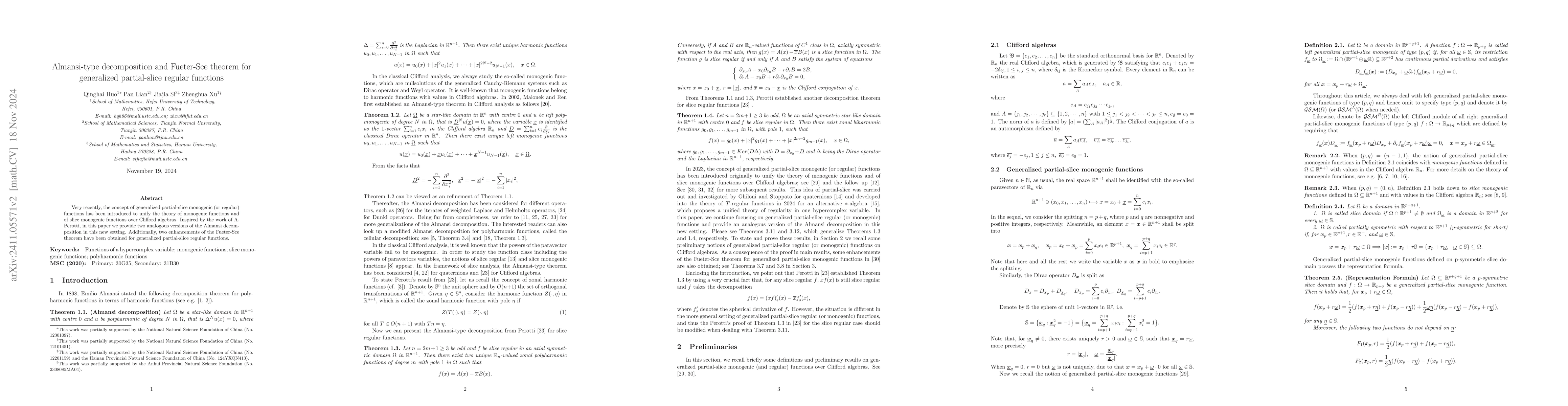 Thumbnail for Almansi-type decomposition and Fueter-Sce theorem for generalized
  partial-slice regular functions