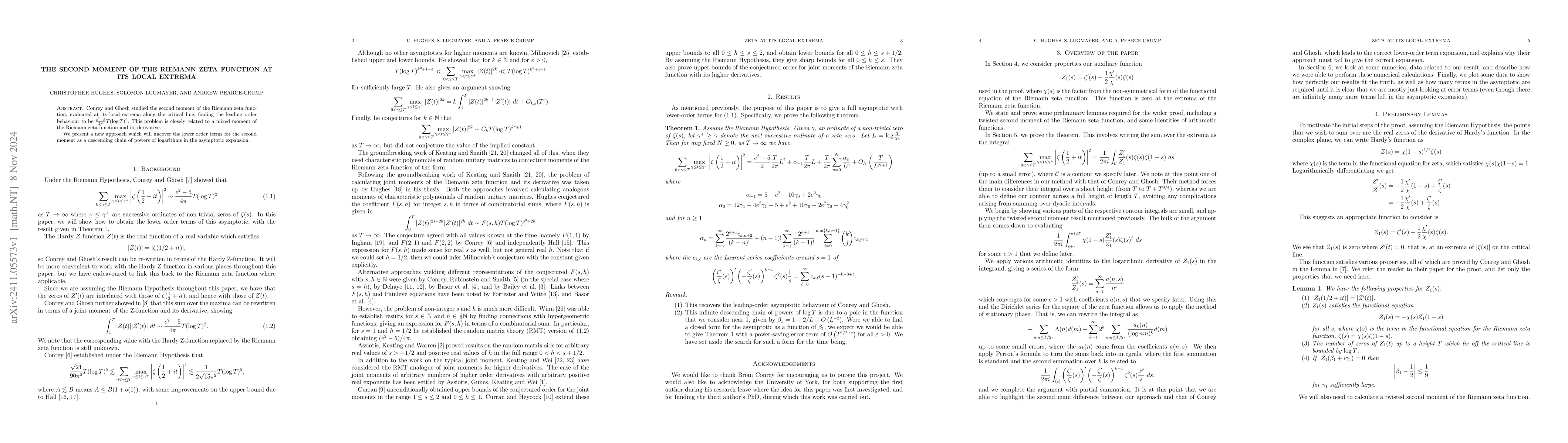 Thumbnail for The second moment of the Riemann zeta function at its local extrema