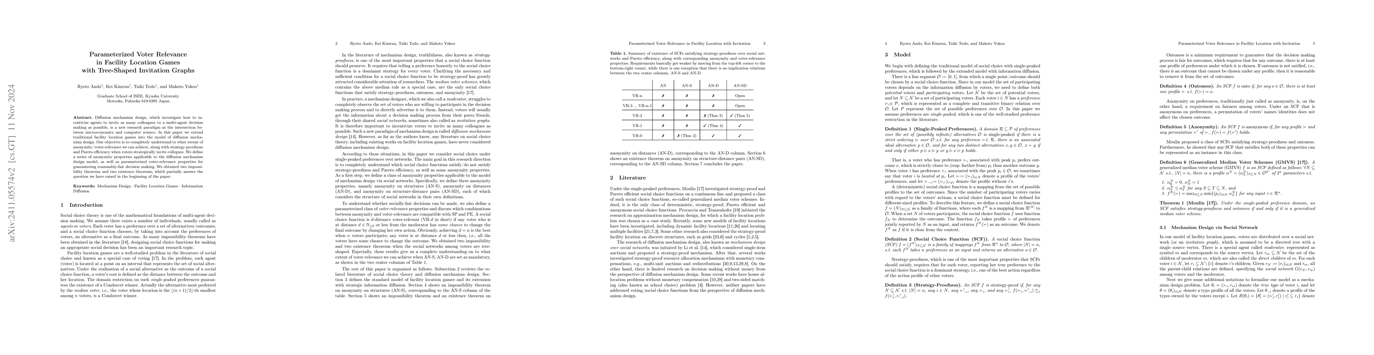 Thumbnail for Parameterized Voter Relevance in Facility Location Games with
  Tree-Shaped Invitation Graphs
