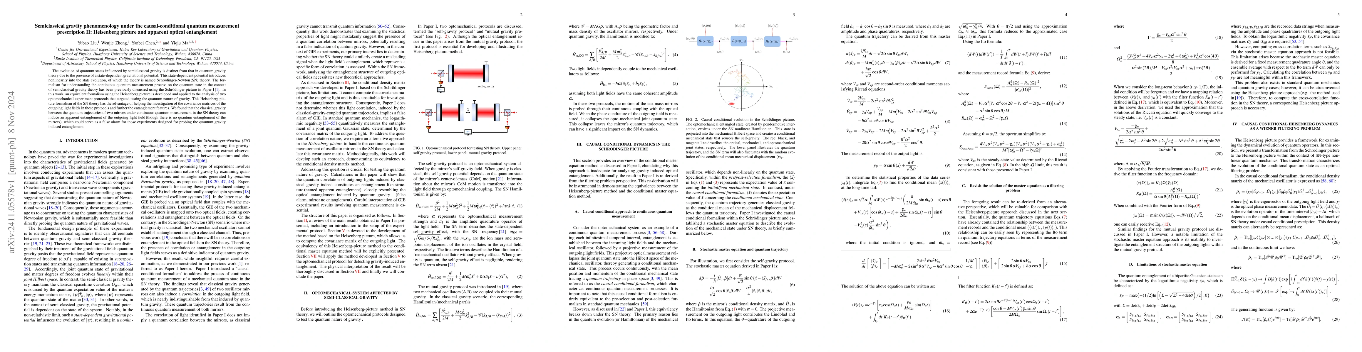 Thumbnail for Semiclassical gravity phenomenology under the causal-conditional quantum
  measurement prescription II: Heisenberg picture and apparent optical
  entanglement