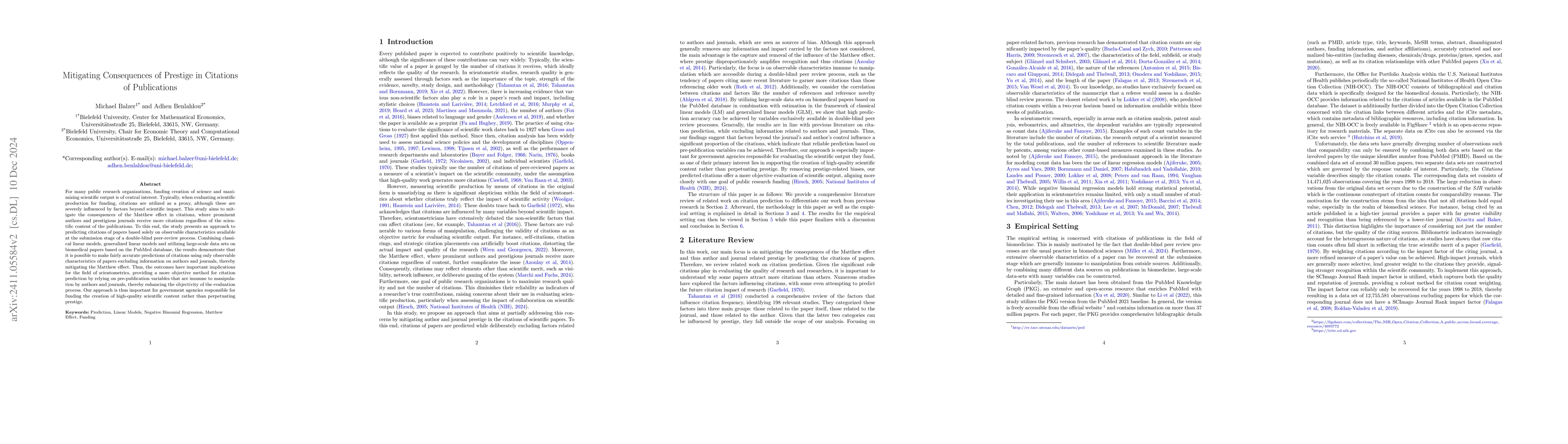 Thumbnail for Mitigating Consequences of Prestige in Citations of Publications