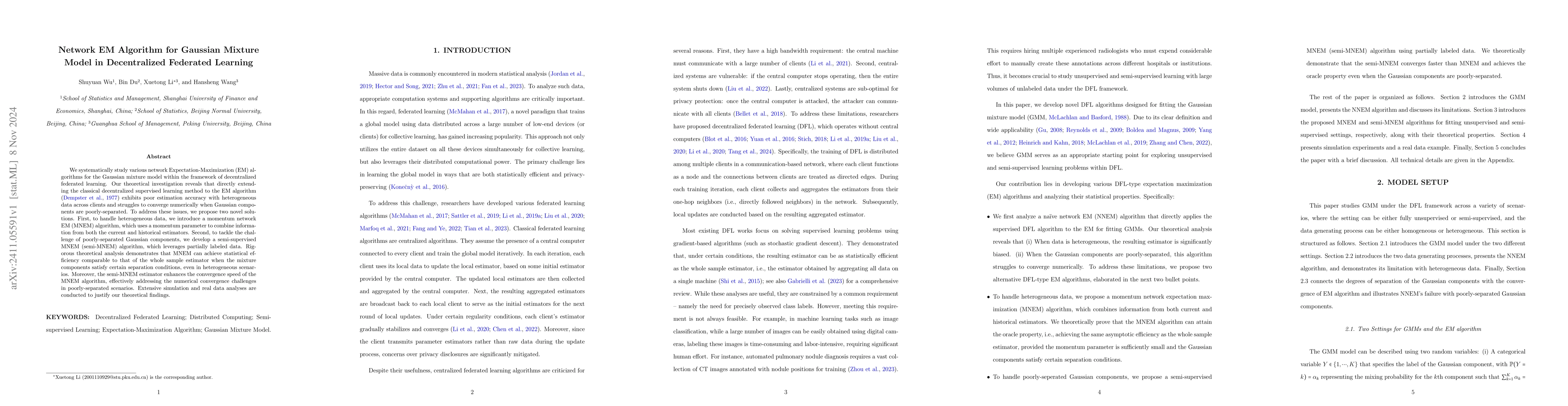 Thumbnail for Network EM Algorithm for Gaussian Mixture Model in Decentralized
  Federated Learning