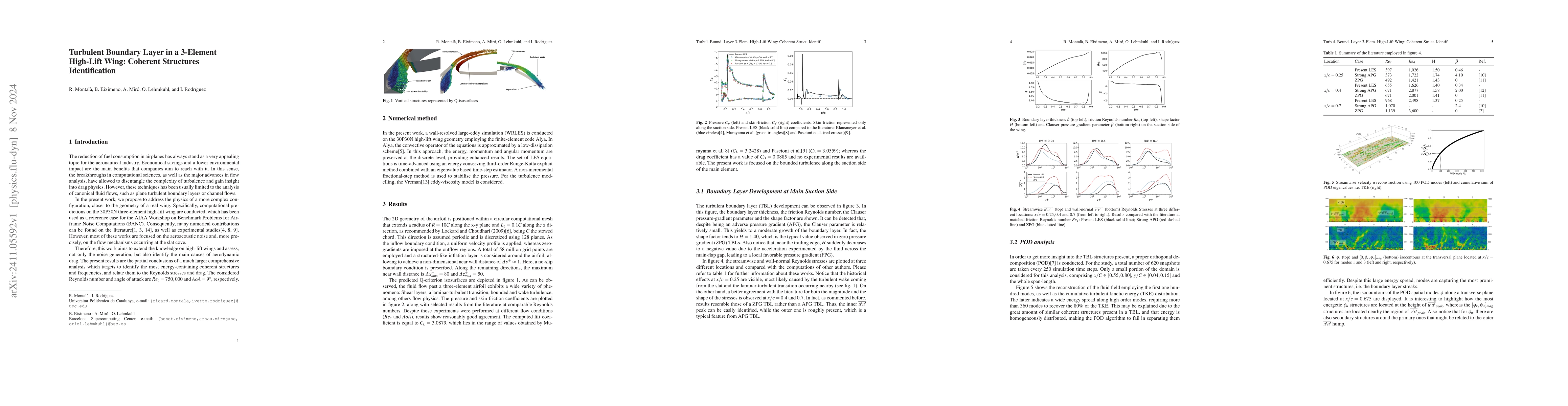 Thumbnail for Turbulent Boundary Layer in a 3-Element High-LiftWing: Coherent
  Structures Identification