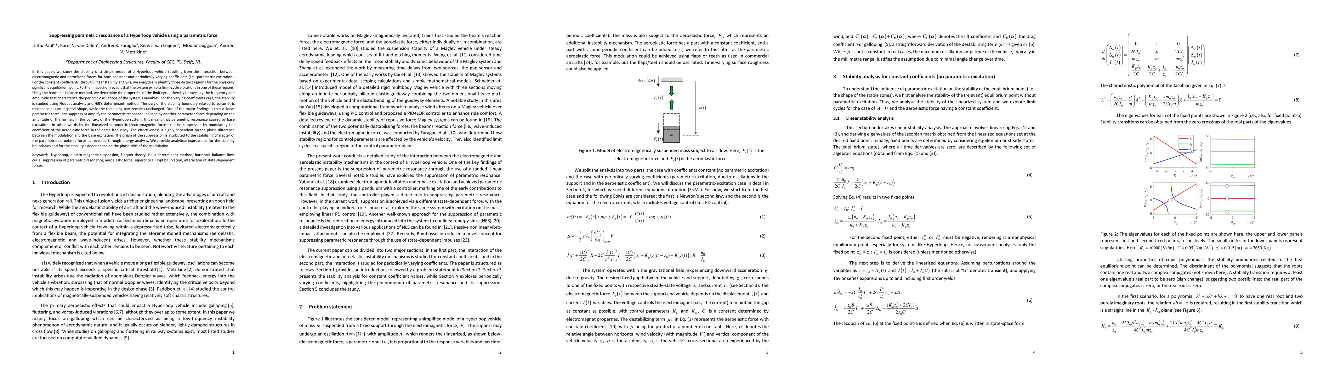 Thumbnail for Suppressing parametric resonance of a Hyperloop vehicle using a
  parametric force
