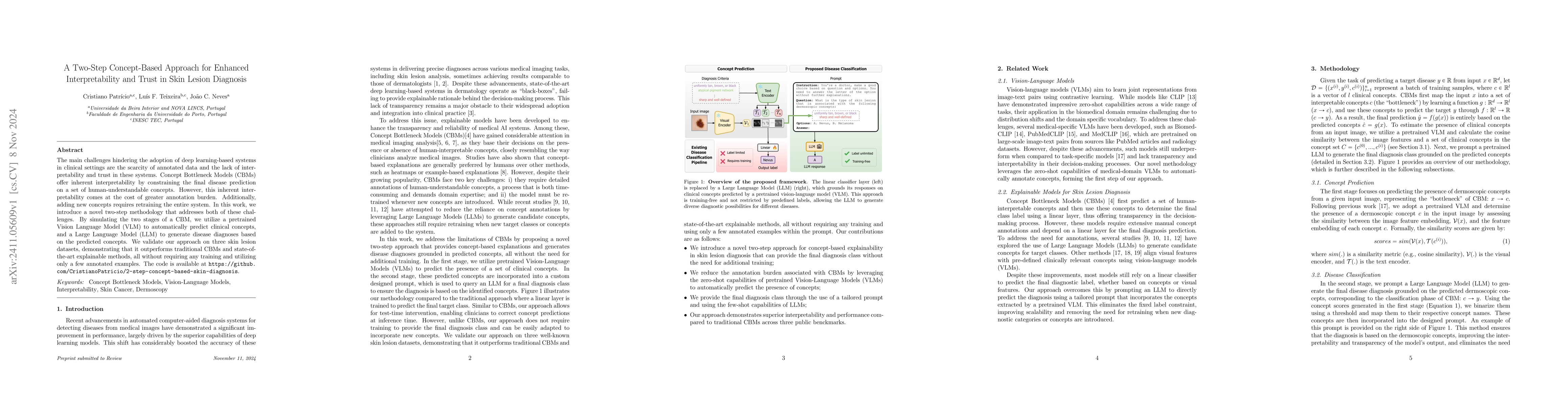 Thumbnail for A Two-Step Concept-Based Approach for Enhanced Interpretability and
  Trust in Skin Lesion Diagnosis
