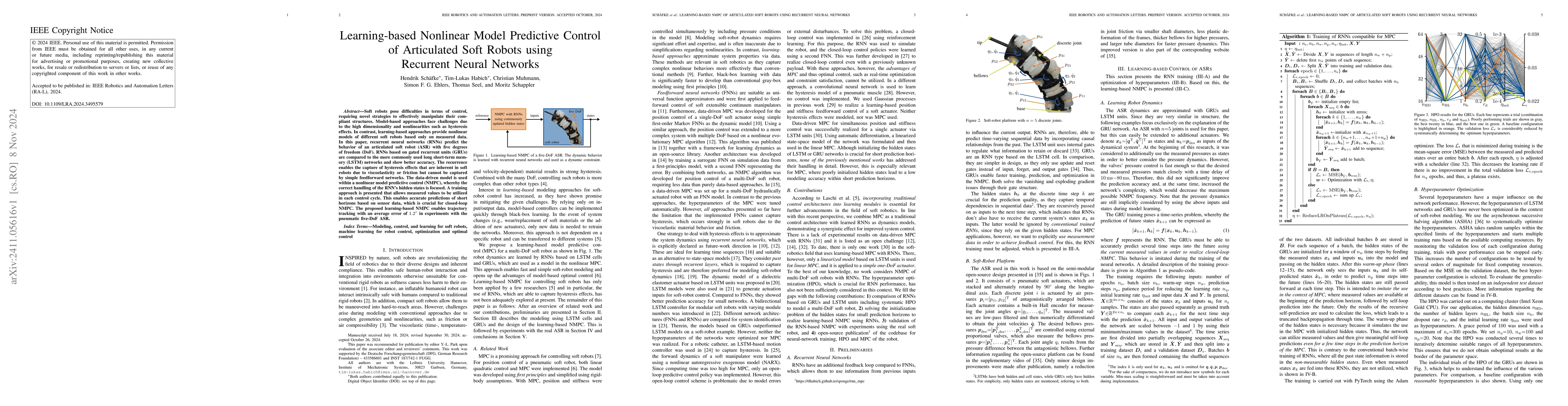 Thumbnail for Learning-based Nonlinear Model Predictive Control of Articulated Soft
  Robots using Recurrent Neural Networks