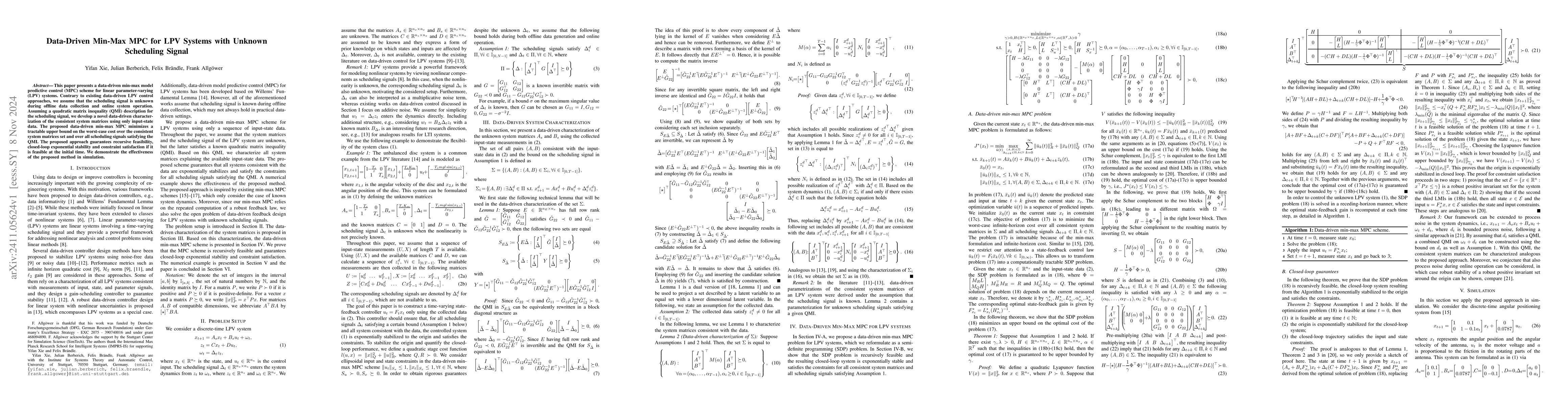 Thumbnail for Data-Driven Min-Max MPC for LPV Systems with Unknown Scheduling Signal