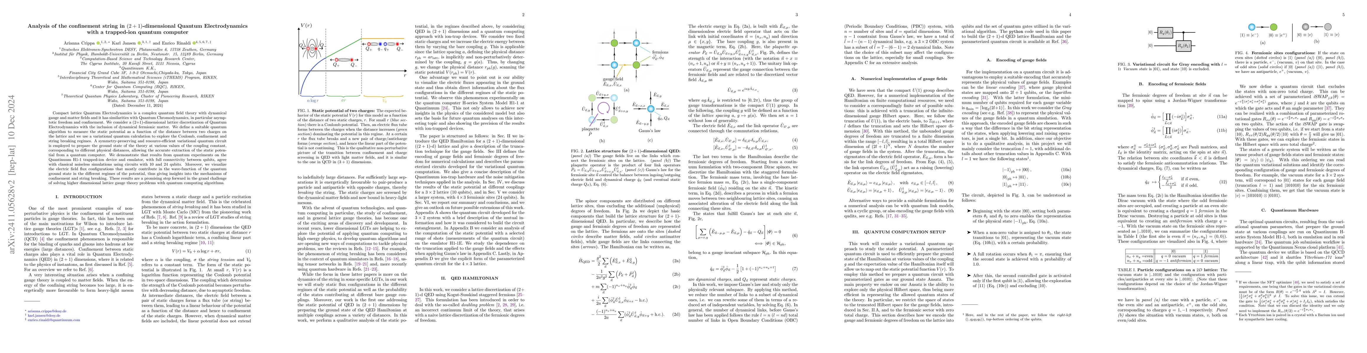 Thumbnail for Analysis of the confinement string in (2 + 1)-dimensional Quantum
  Electrodynamics with a trapped-ion quantum computer
