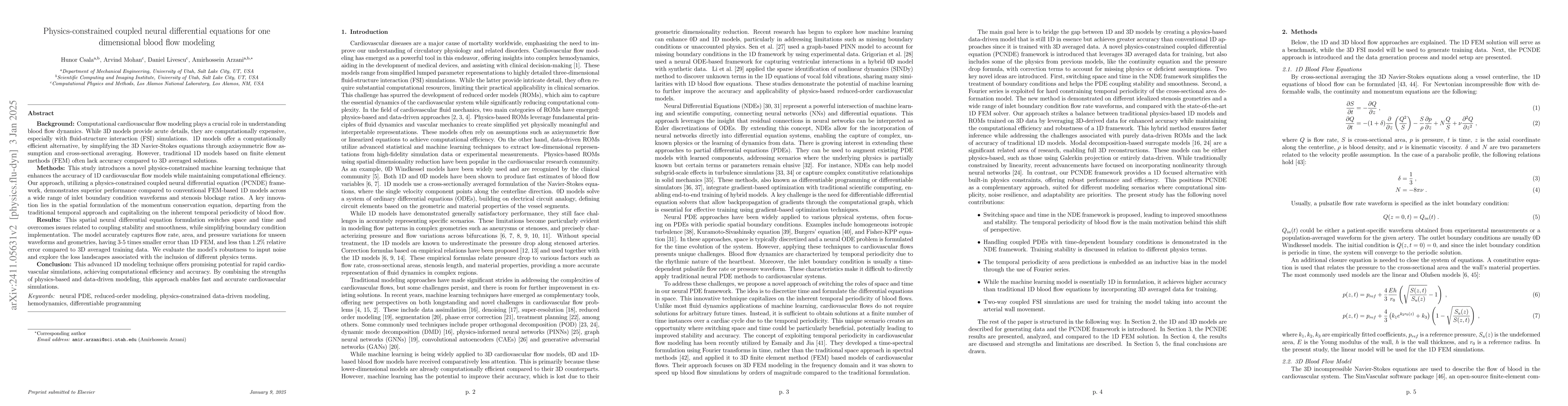 Thumbnail for Physics-constrained coupled neural differential equations for one
  dimensional blood flow modeling