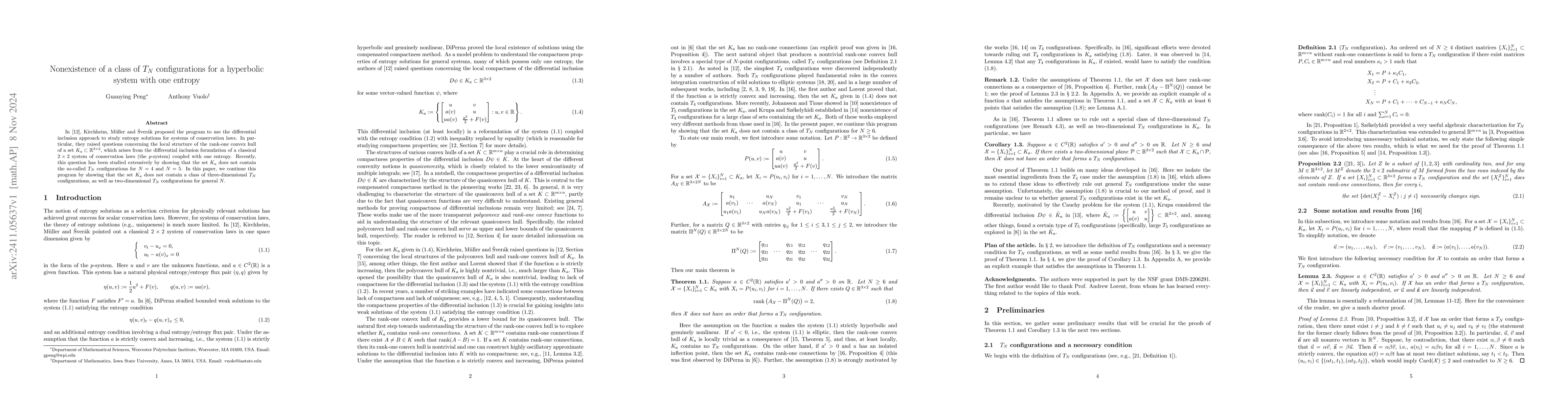 Thumbnail for Nonexistence of a class of $T_N$ configurations for a hyperbolic system
  with one entropy