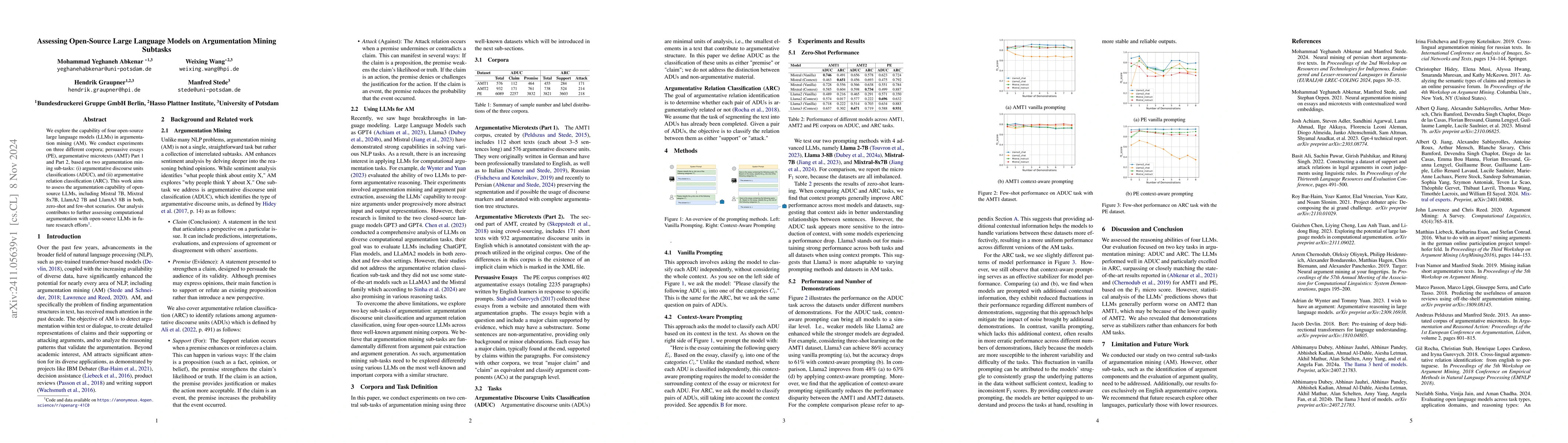 Thumbnail for Assessing Open-Source Large Language Models on Argumentation Mining
  Subtasks