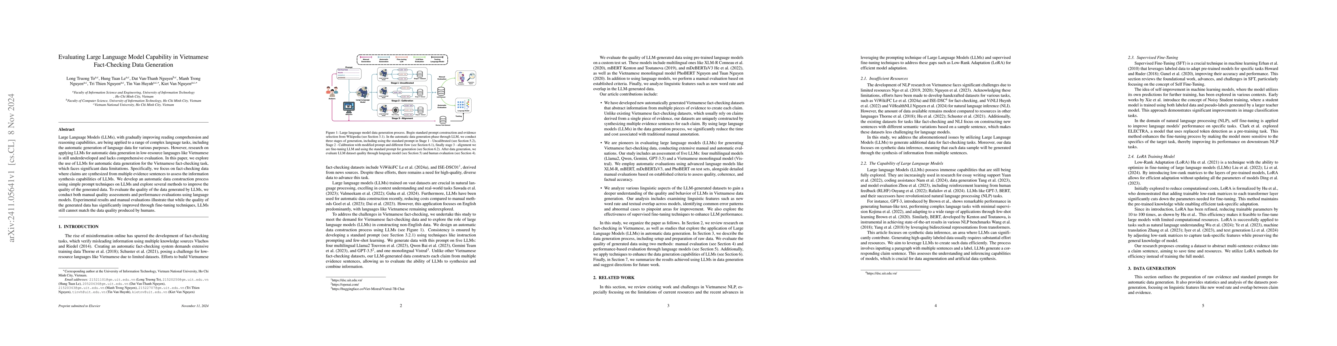 Thumbnail for Evaluating Large Language Model Capability in Vietnamese Fact-Checking
  Data Generation