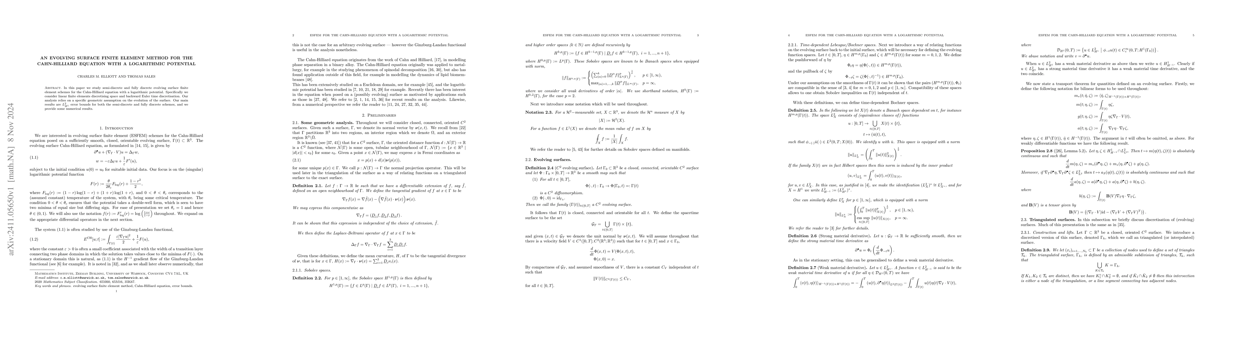 Thumbnail for An evolving surface finite element method for the Cahn-Hilliard equation
  with a logarithmic potential
