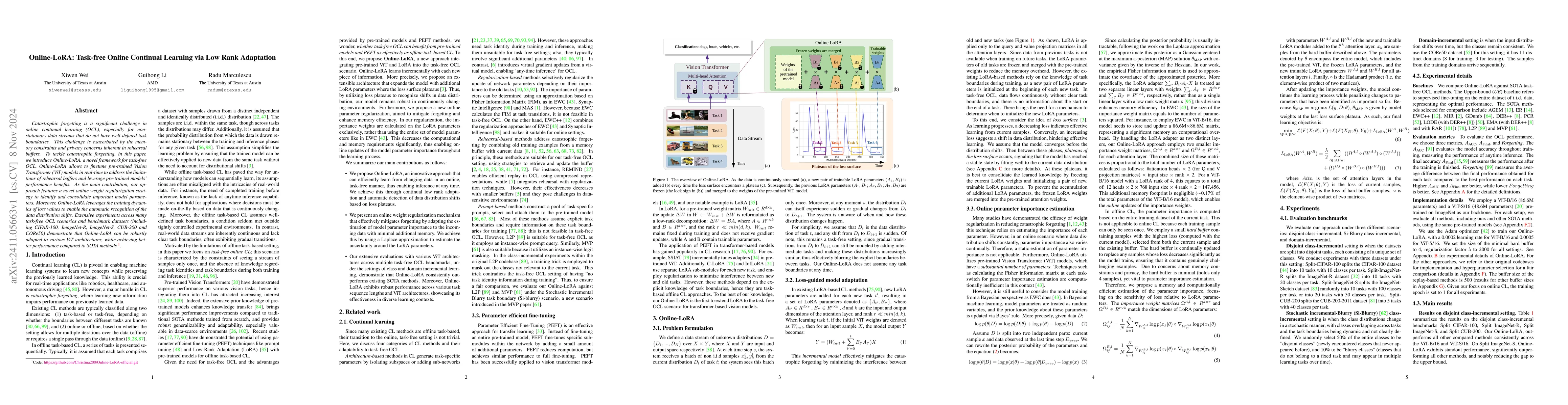 Thumbnail for Online-LoRA: Task-free Online Continual Learning via Low Rank Adaptation