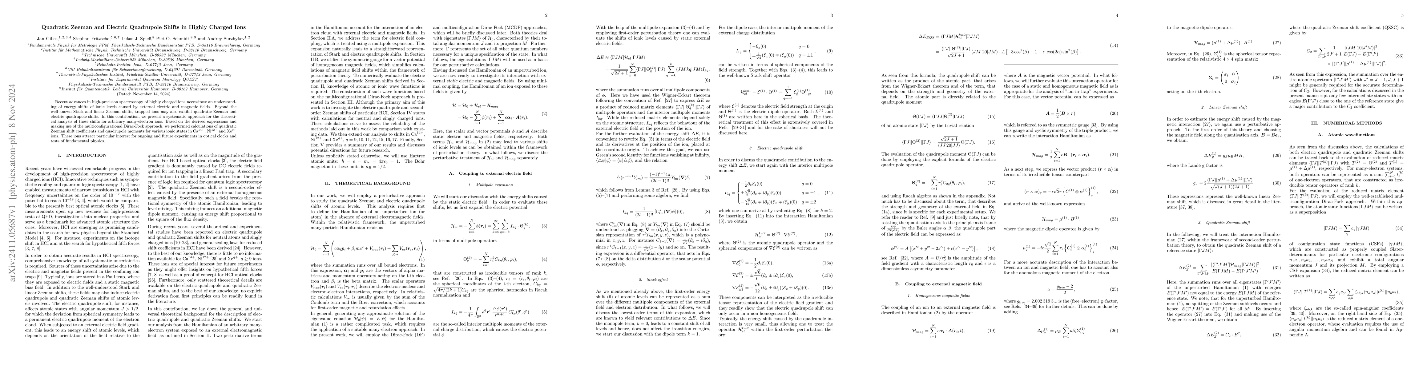 Thumbnail for Quadratic Zeeman and Electric Quadrupole Shifts in Highly Charged Ions