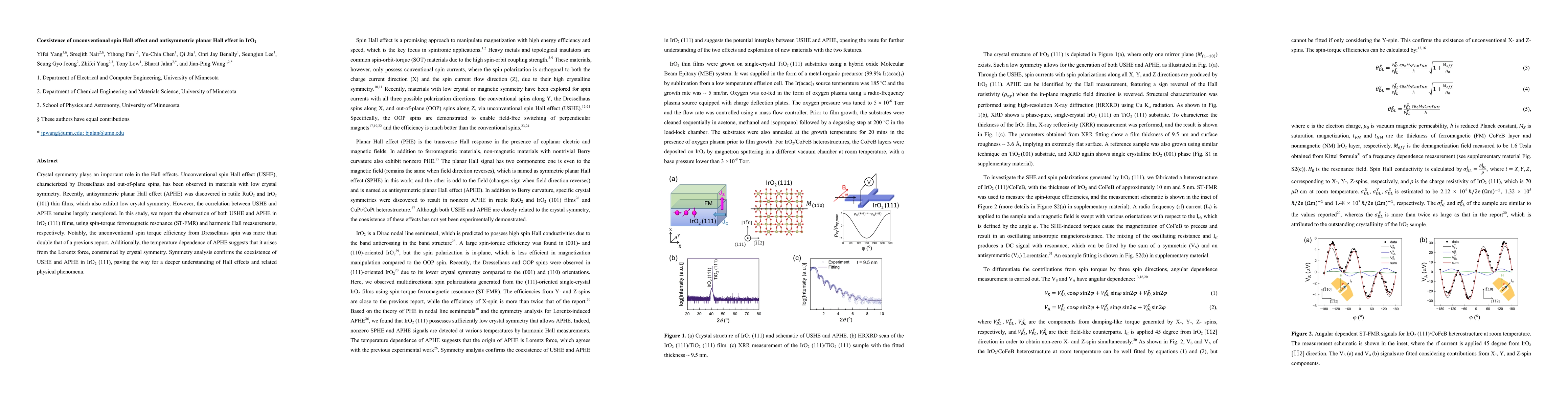 Thumbnail for Coexistence of unconventional spin Hall effect and antisymmetric planar
  Hall effect in IrO$_2$