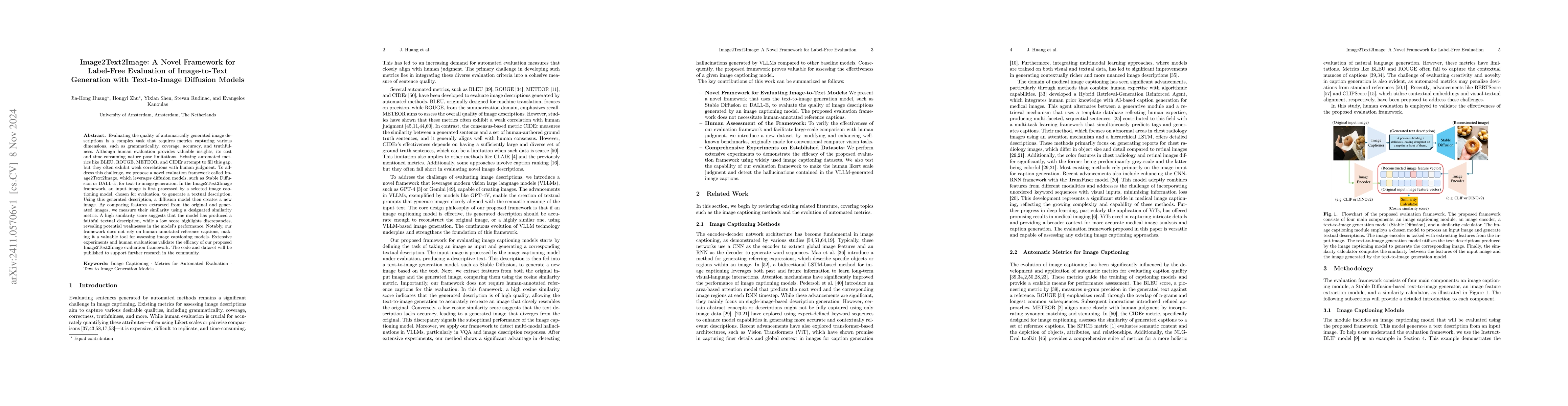 Thumbnail for Image2Text2Image: A Novel Framework for Label-Free Evaluation of
  Image-to-Text Generation with Text-to-Image Diffusion Models