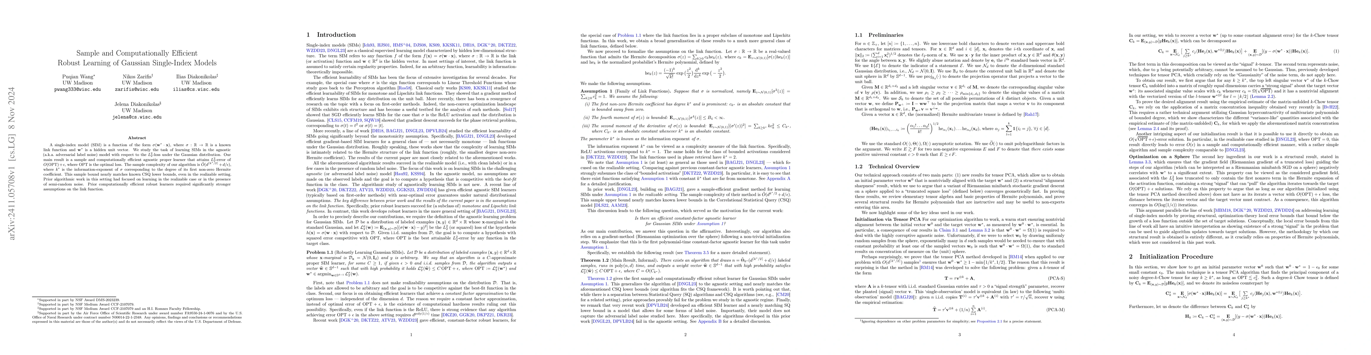 Thumbnail for Sample and Computationally Efficient Robust Learning of Gaussian
  Single-Index Models