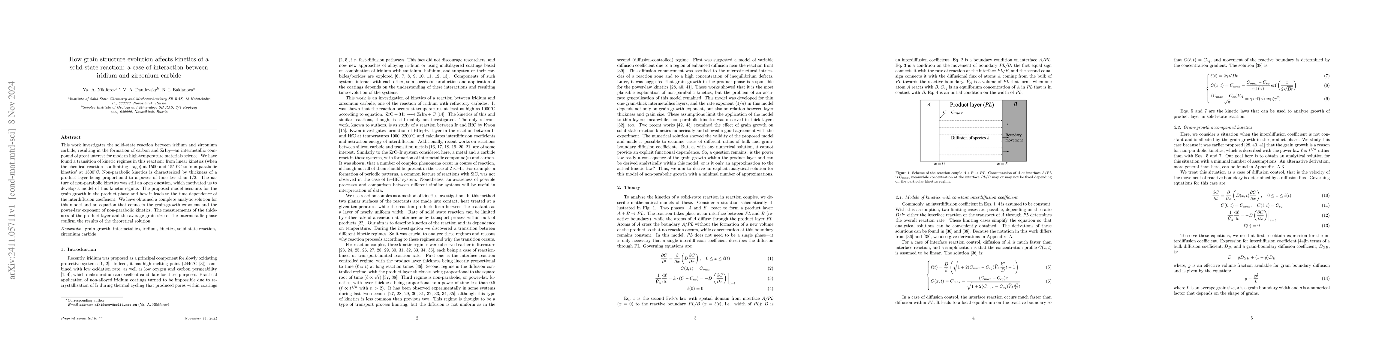Thumbnail for How grain structure evolution affects kinetics of a solid-state
  reaction: a case of interaction between iridium and zirconium carbide