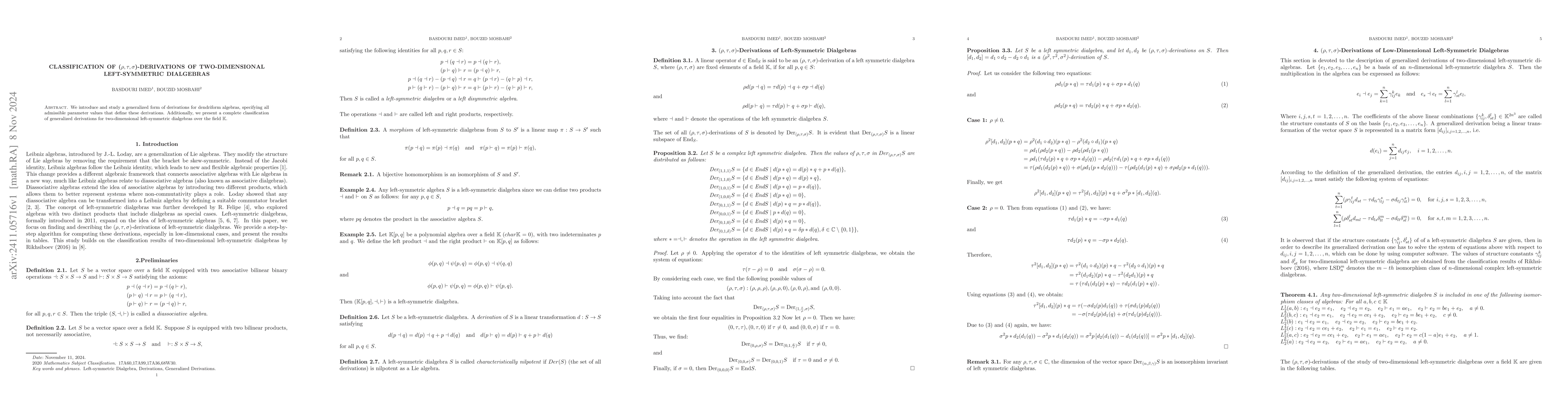 Thumbnail for Classification of ($ρ,τ,σ$)-derivations of two-dimensional
  left-symmetric dialgebras