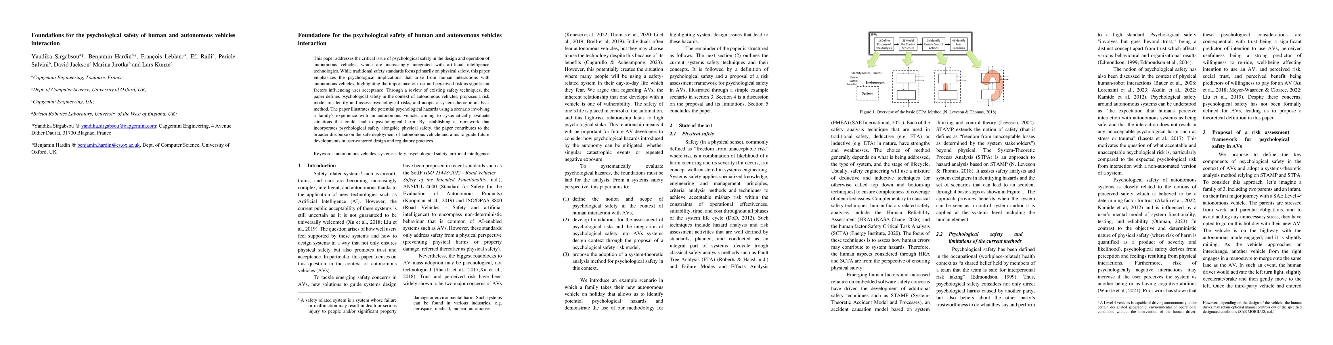 Thumbnail for Foundations for the psychological safety of human and autonomous
  vehicles interaction
