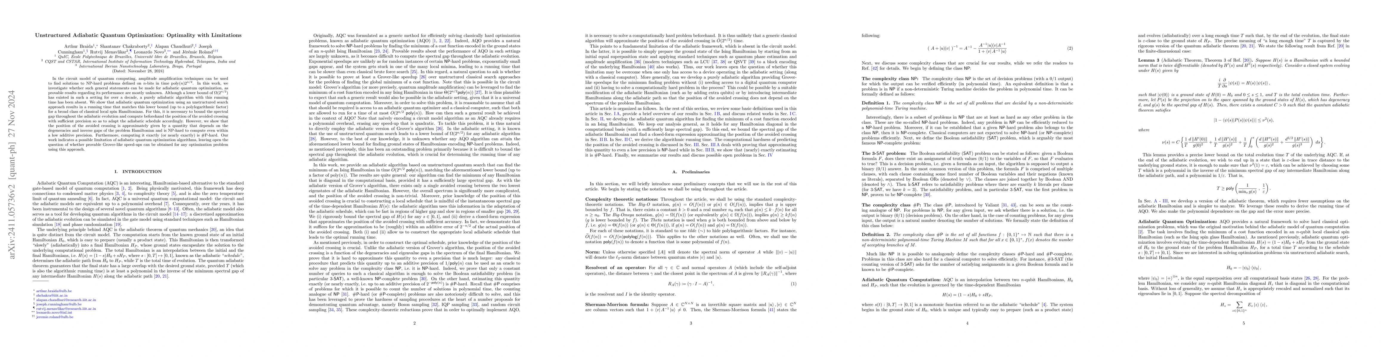 Thumbnail for Unstructured Adiabatic Quantum Optimization: Optimality with Limitations