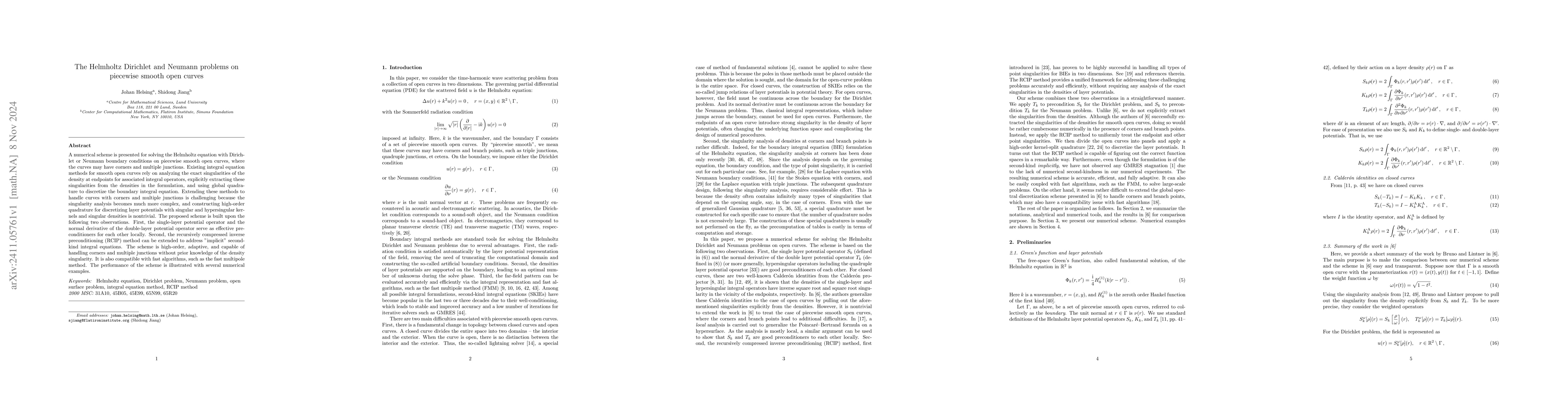 Thumbnail for The Helmholtz Dirichlet and Neumann problems on piecewise smooth open
  curves