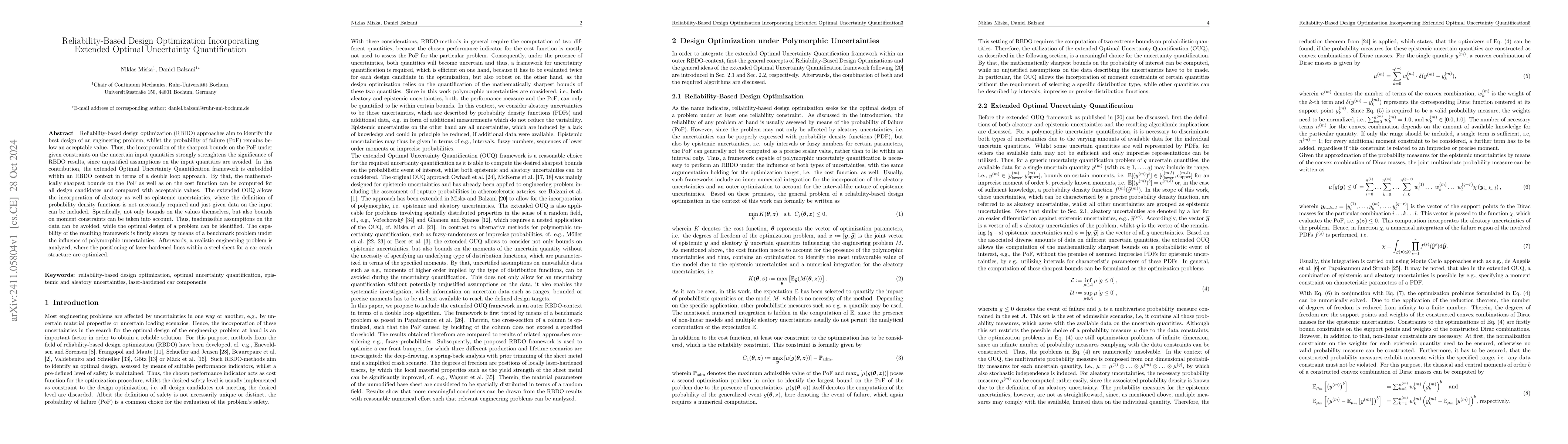Thumbnail for Reliability-Based Design Optimization Incorporating Extended Optimal
  Uncertainty Quantification