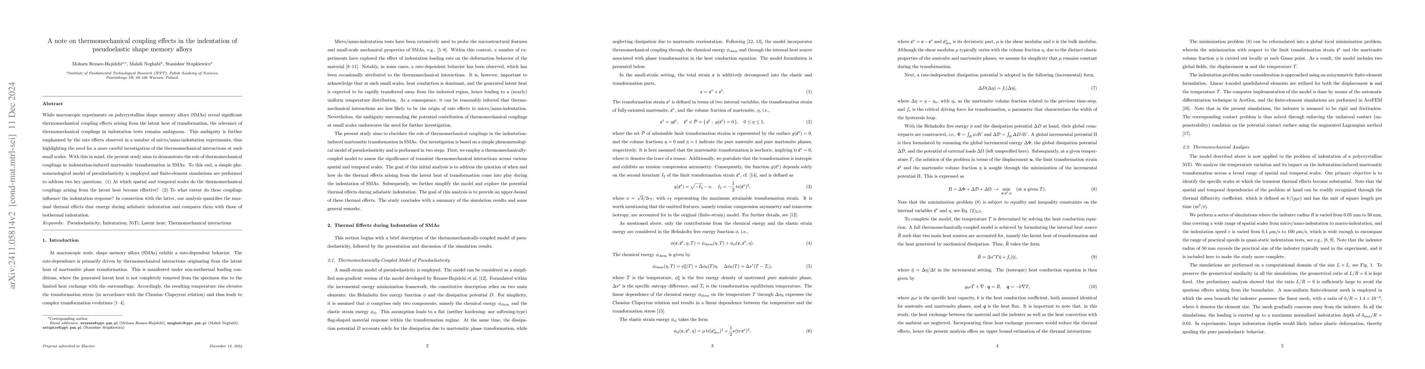 Thumbnail for A note on thermomechanical coupling effects in the indentation of
  pseudoelastic shape memory alloys
