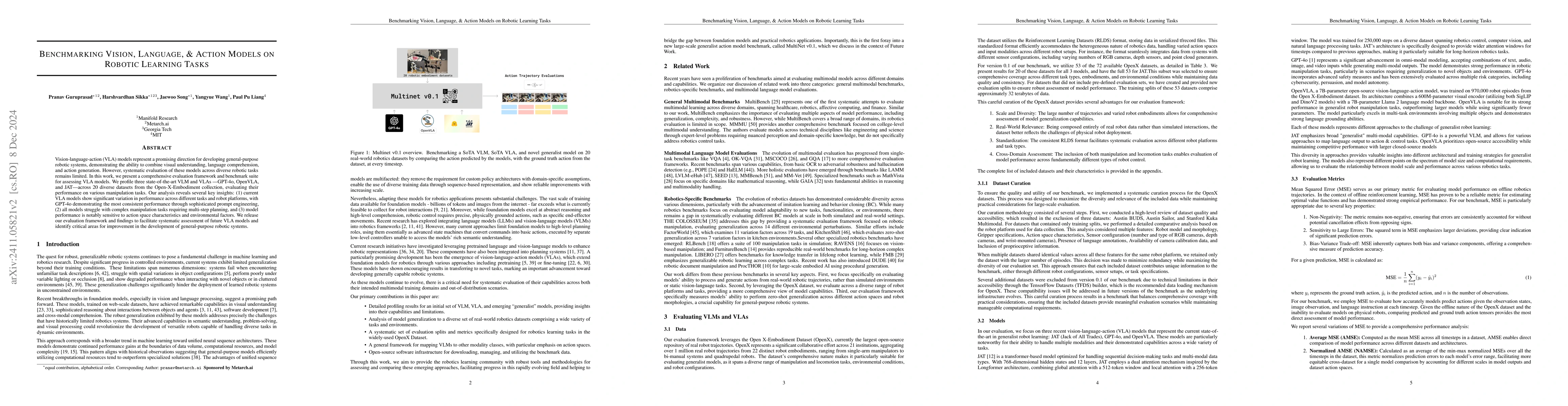 Thumbnail for Benchmarking Vision, Language, & Action Models on Robotic Learning Tasks