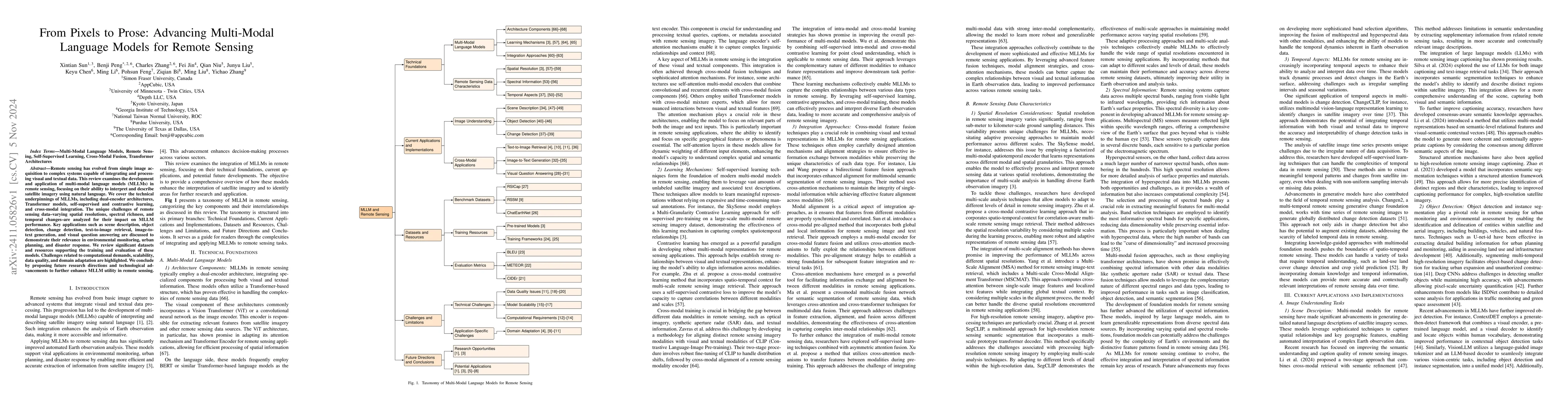 Thumbnail for From Pixels to Prose: Advancing Multi-Modal Language Models for Remote
  Sensing