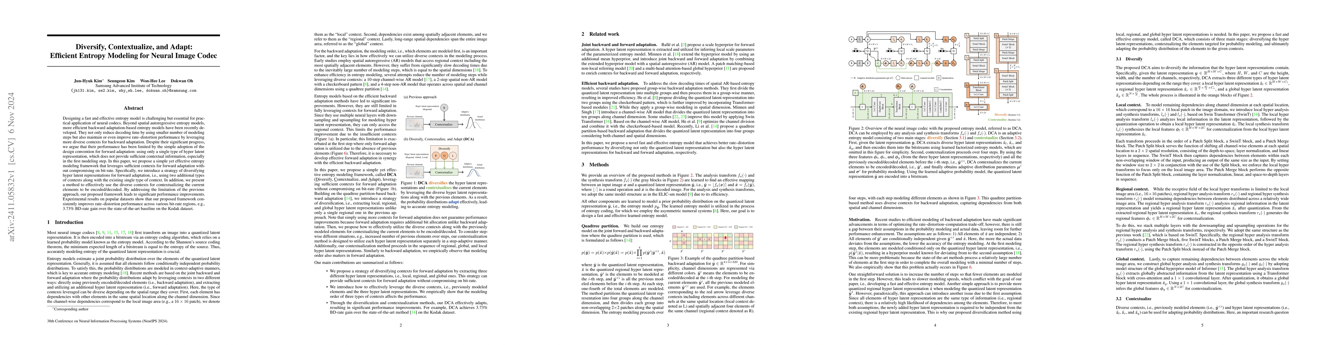 Thumbnail for Diversify, Contextualize, and Adapt: Efficient Entropy Modeling for
  Neural Image Codec