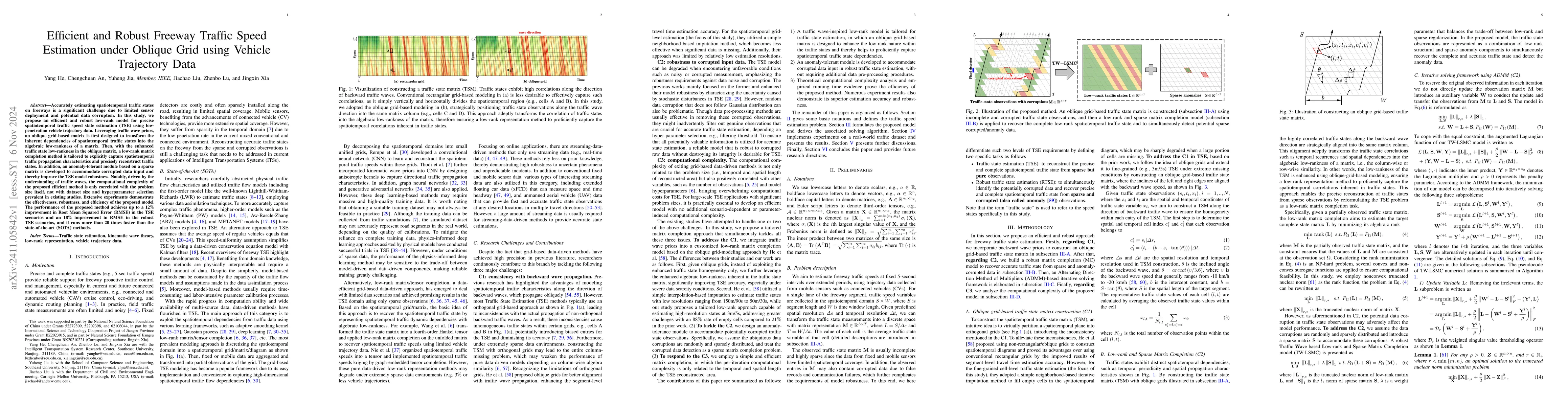 Thumbnail for Efficient and Robust Freeway Traffic Speed Estimation under Oblique Grid
  using Vehicle Trajectory Data