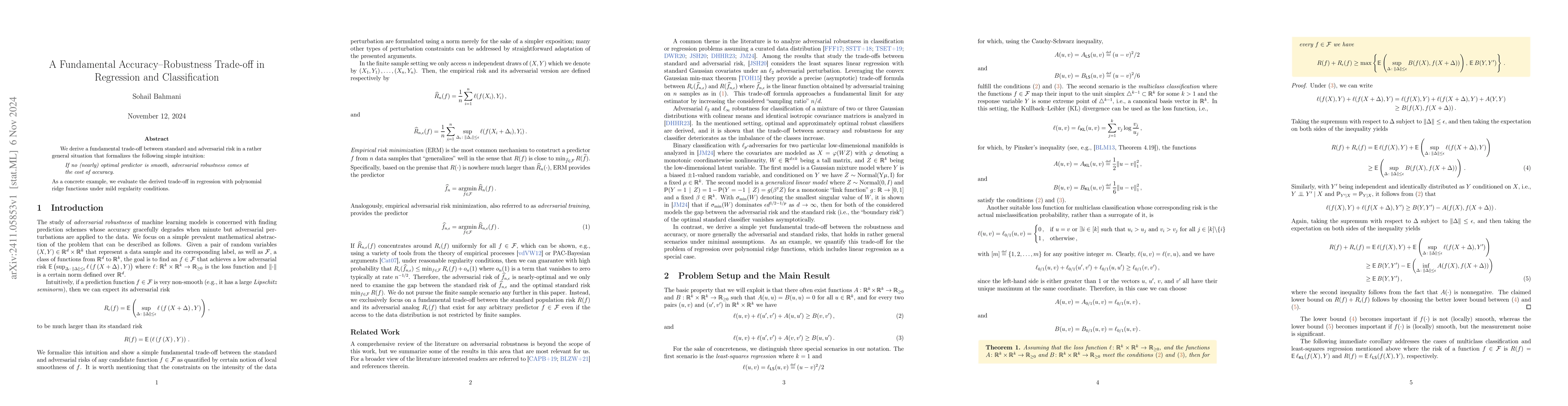Thumbnail for A Fundamental Accuracy--Robustness Trade-off in Regression and
  Classification