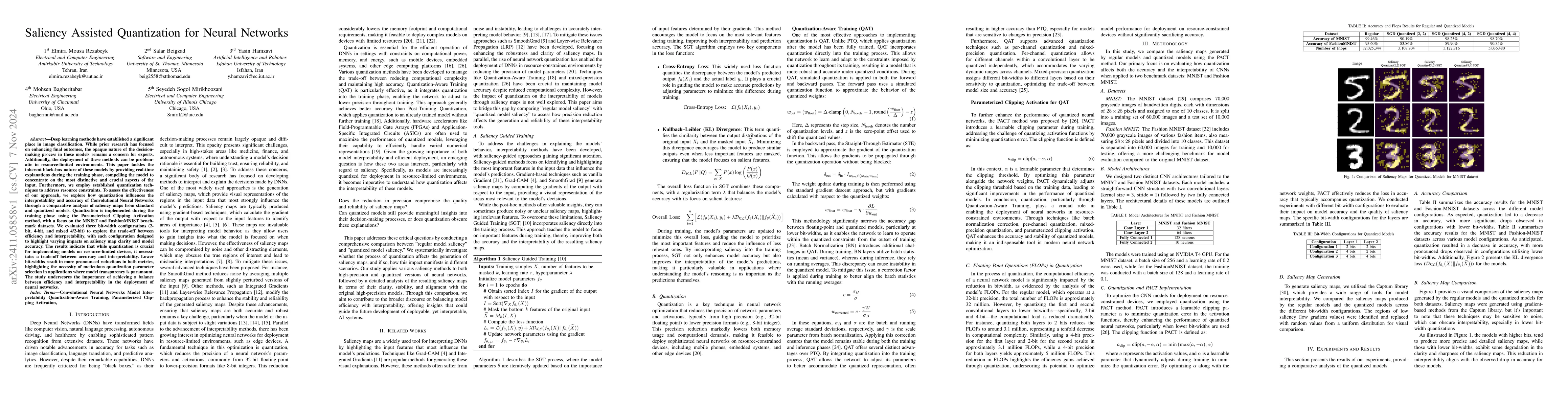 Thumbnail for Saliency Assisted Quantization for Neural Networks