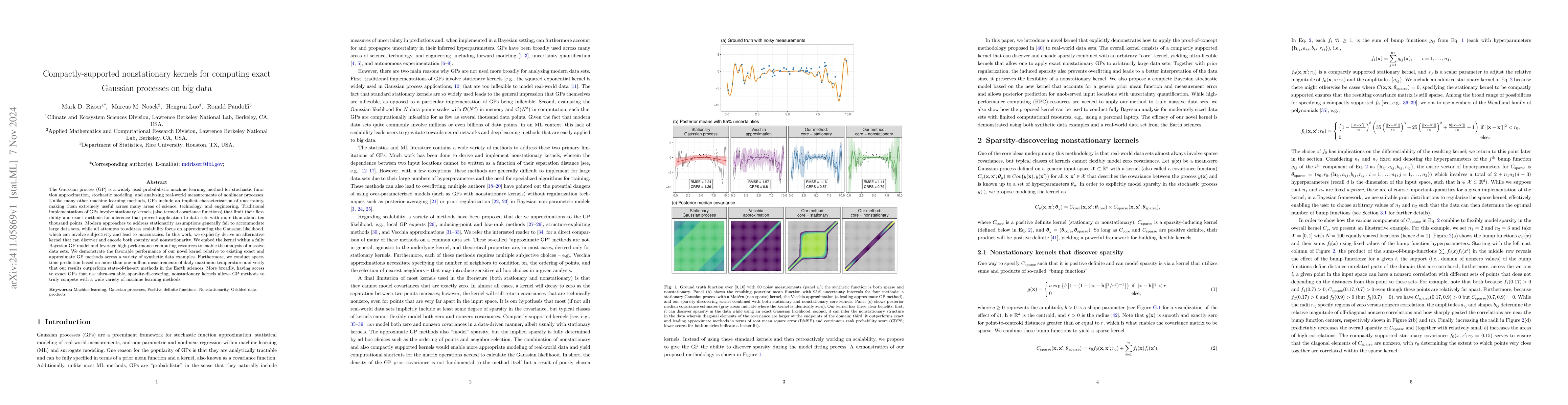 Thumbnail for Compactly-supported nonstationary kernels for computing exact Gaussian
  processes on big data