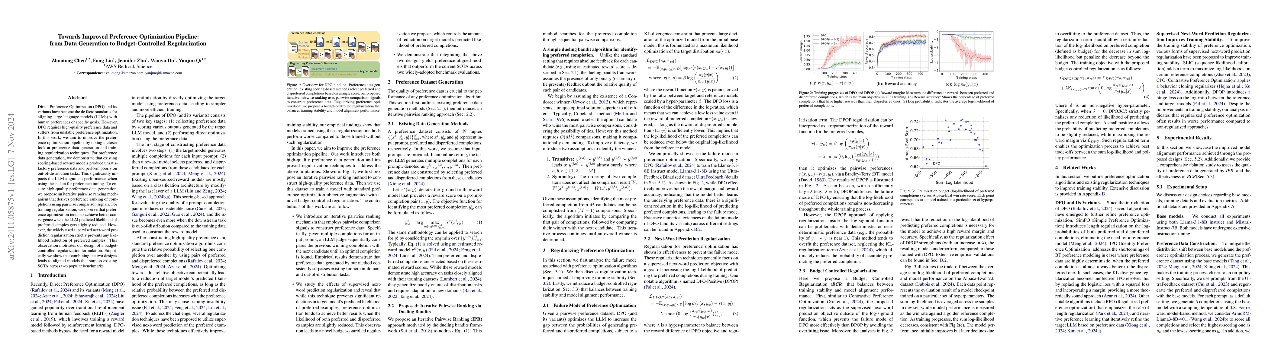 Thumbnail for Towards Improved Preference Optimization Pipeline: from Data Generation
  to Budget-Controlled Regularization