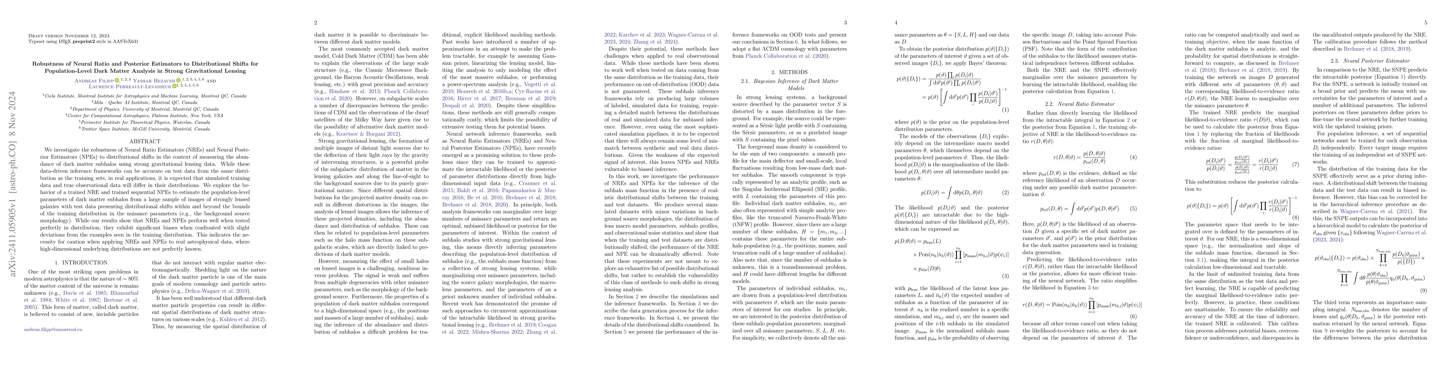Thumbnail for Robustness of Neural Ratio and Posterior Estimators to Distributional
  Shifts for Population-Level Dark Matter Analysis in Strong Gravitational
  Lensing