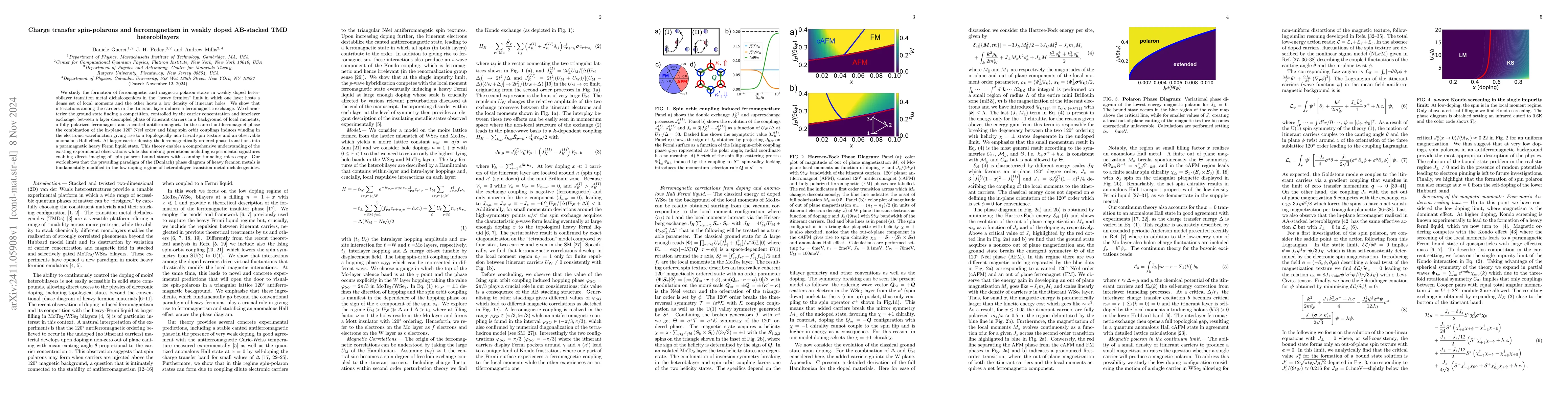 Thumbnail for Charge transfer spin-polarons and ferromagnetism in weakly doped
  AB-stacked TMD heterobilayers