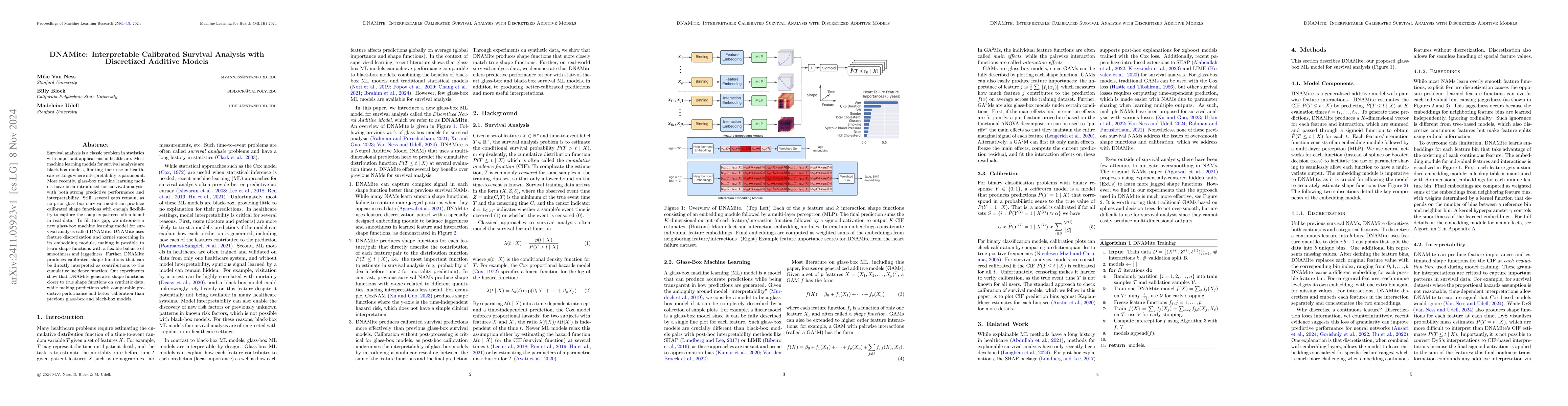 Thumbnail for DNAMite: Interpretable Calibrated Survival Analysis with Discretized
  Additive Models