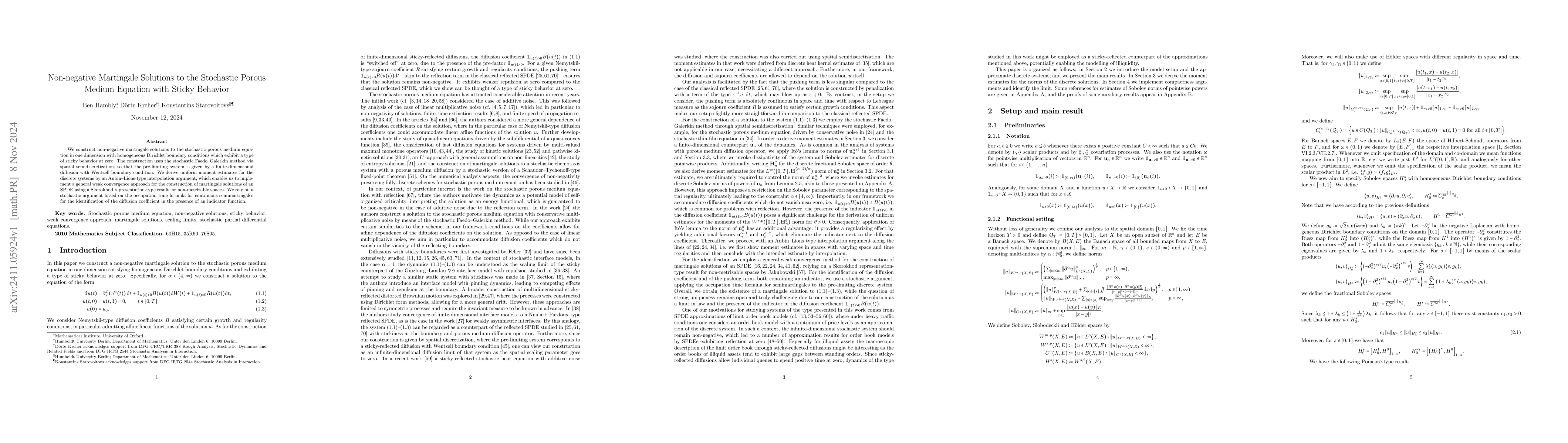 Thumbnail for Non-negative Martingale Solutions to the Stochastic Porous Medium
  Equation with Sticky Behavior