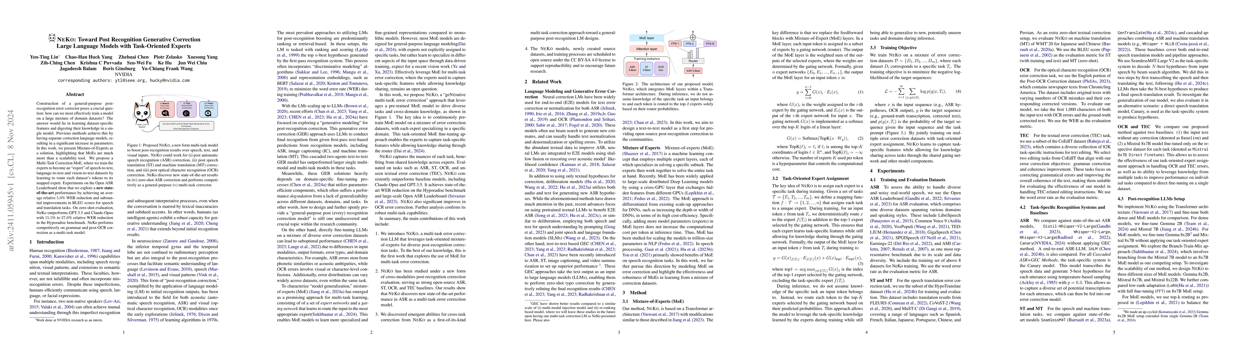 Thumbnail for NeKo: Toward Post Recognition Generative Correction Large Language
  Models with Task-Oriented Experts