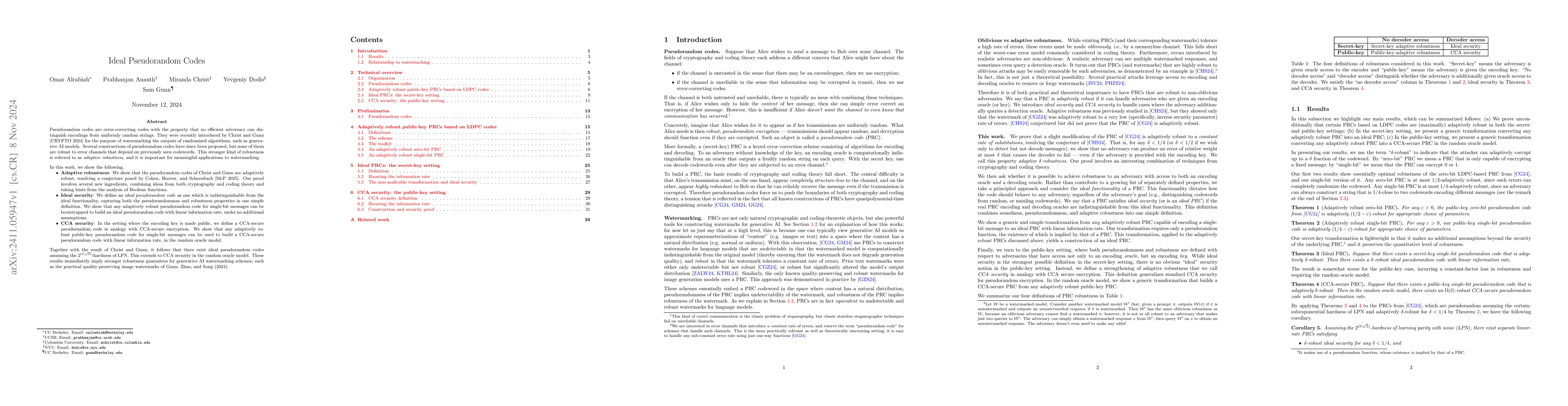 Thumbnail for Ideal Pseudorandom Codes