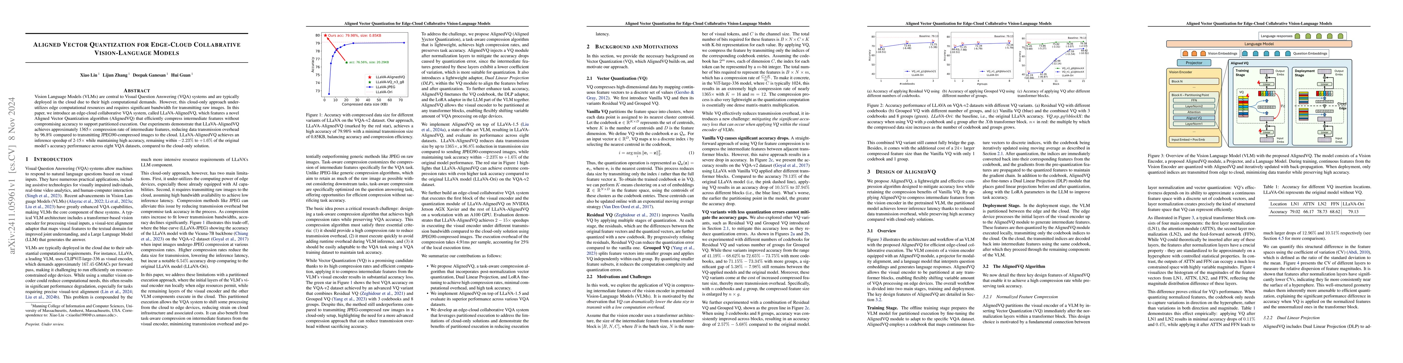 Thumbnail for Aligned Vector Quantization for Edge-Cloud Collabrative Vision-Language
  Models