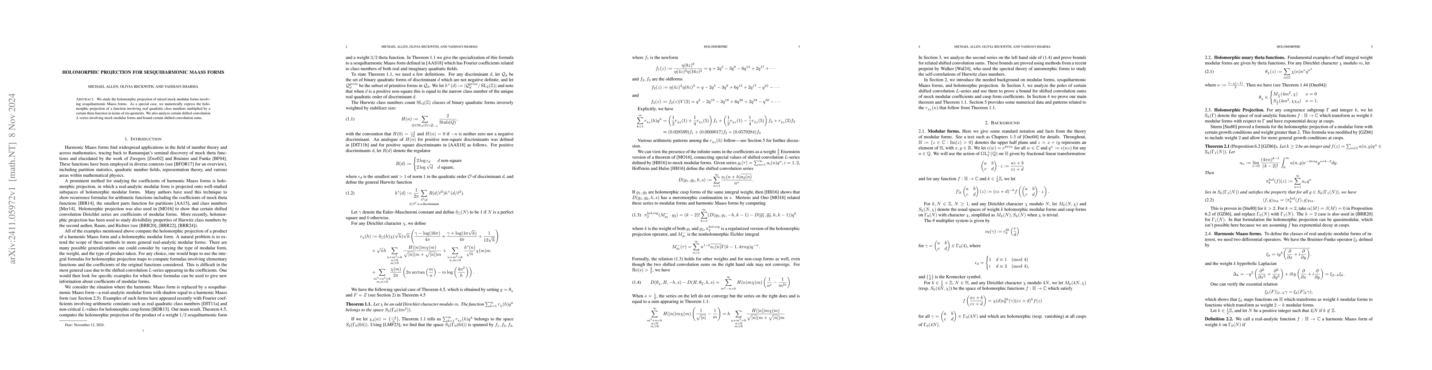 Thumbnail for Holomorphic projection for sesquiharmonic Maass forms