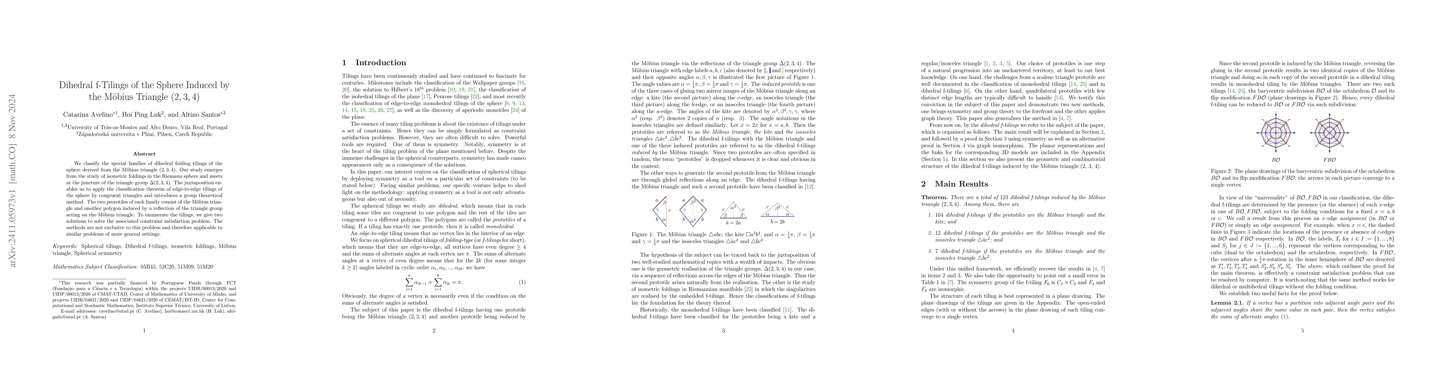 Thumbnail for Dihedral f-Tilings of the Sphere Induced by the Möbius Triangle
  $(2,3,4)$