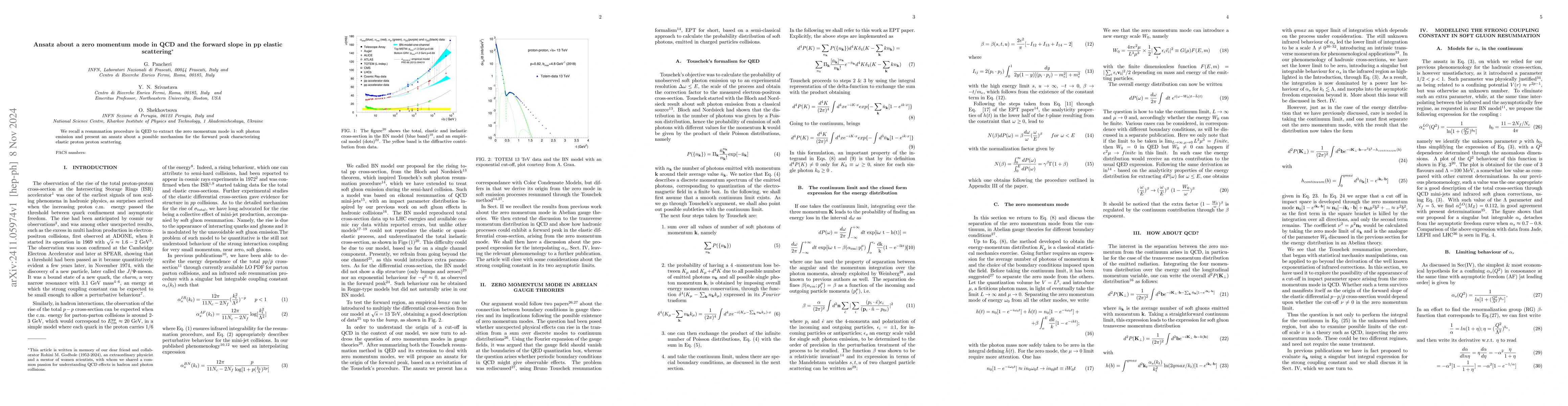 Thumbnail for Ansatz about a zero momentum mode in QCD and the forward slope in pp
  elastic scattering